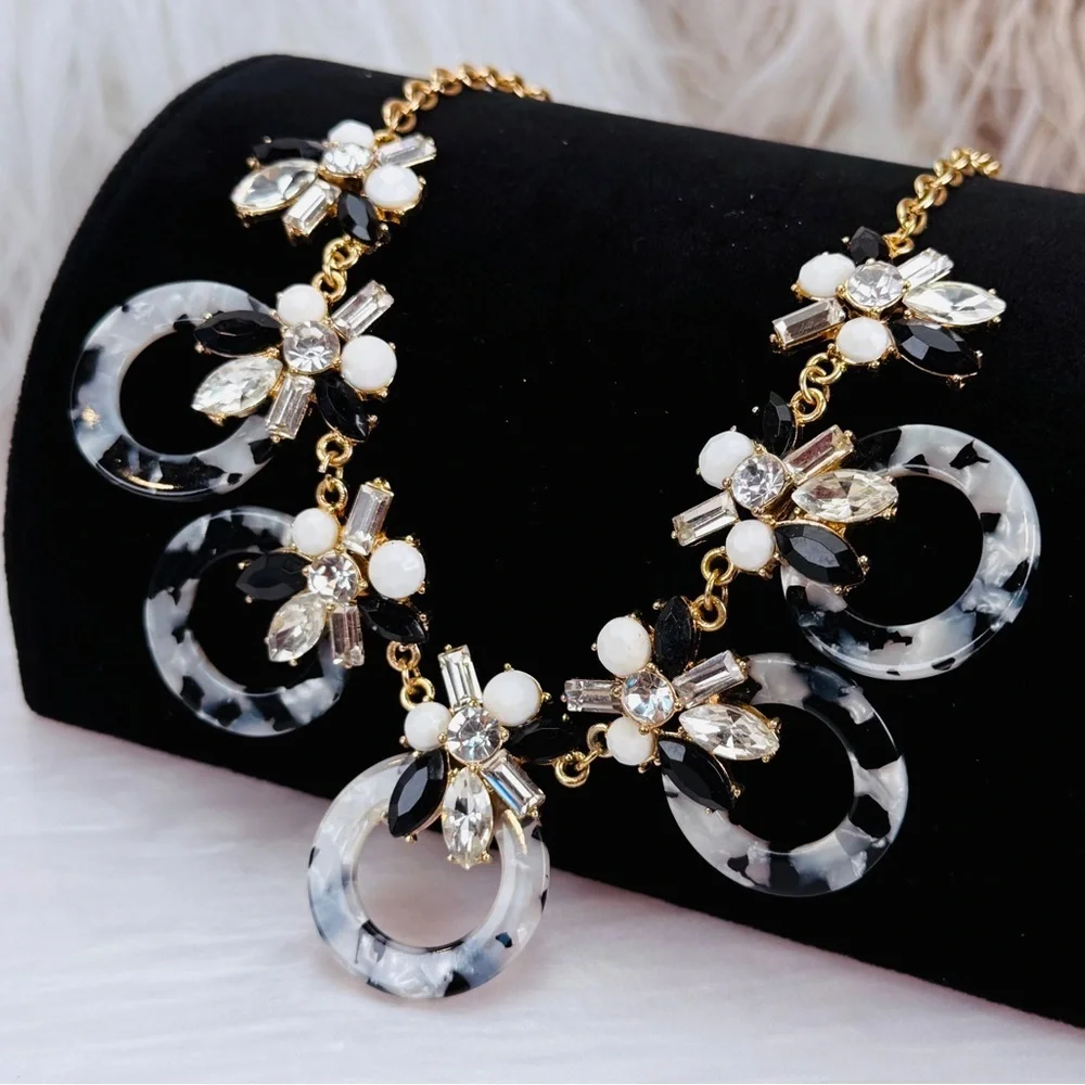 Goldtone, white and black bling statement, necklace
